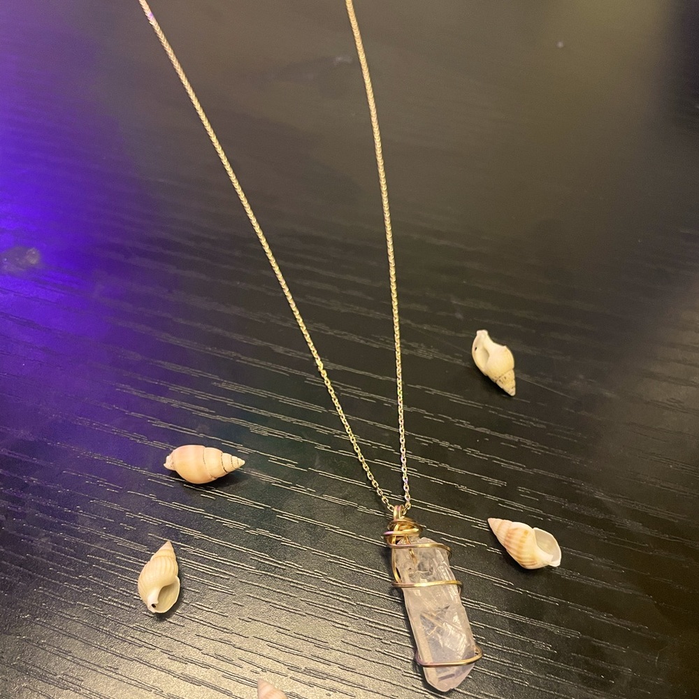 14k gold hand wire wrapped quartz necklace